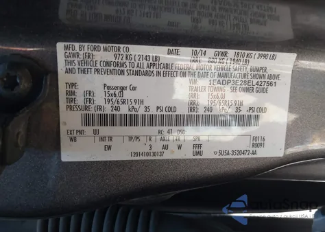 2014 Ford Focus S z USA, uszkodzony, nr VIN 1FADP3E28EL427561